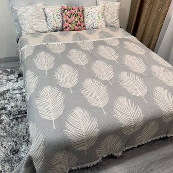 Лляне плед покривало Ліана з тороками листок сіре 200x230 євро Rm-Liana-4-3 фото