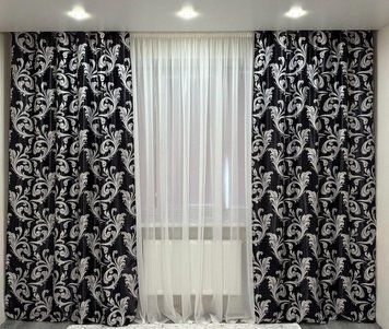 Елегантні штори soft blackout чорний колір з сірим вензелем 150x270 см (2шт) - для спальні або вітальні 202-29 фото