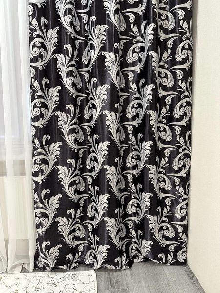 Елегантні штори soft blackout чорний колір з сірим вензелем 150x270 см (2шт) - для спальні або вітальні 202-29 фото
