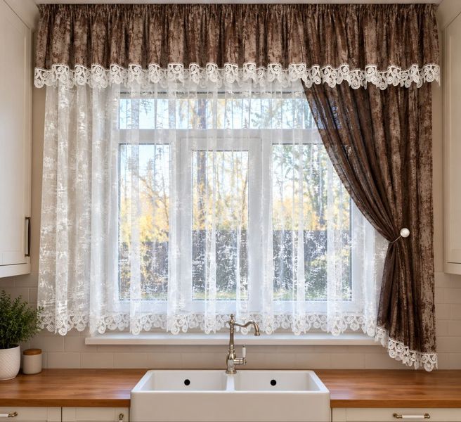 Фіранка Лінсі 400х180 см біло-шоколадна з ламбрекеном LN-Linsey-9 фото