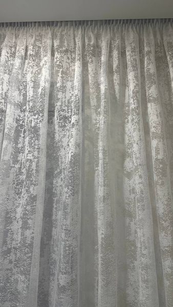 Гарна дизайнерська тюль жакард мармур в зал на тасьмі розмір 4х2.7м білого кольору TM-4 фото