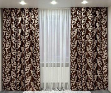 Елегантні штори soft blackout шоколадний колір з бежевим вензелем 150x270 см (2шт) - для спальні або вітальні 202-2 фото