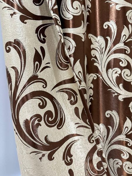 Элегантные шторы soft blackout шоколадный цвет с бежевым вензелем 150x270 см (2шт) - для спальни или гостиной 202-2 фото