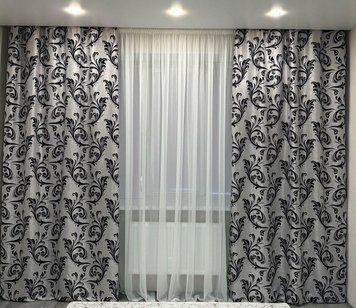 Елегантні штори soft blackout сірого кольору з чорним вензелем 150x270 см (2шт) - для спальні або вітальні 202-28 фото