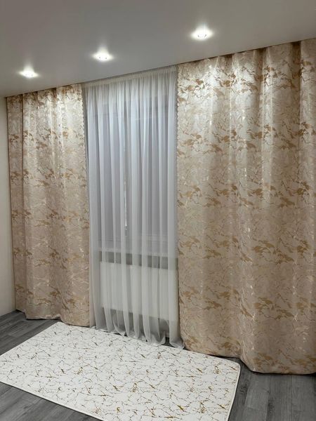 Красиві жакардові штори з візерунком меланж 2шт розмір 1.5м*2.7м бежево-карамельного кольору для кухні або спальні Ven-3 фото