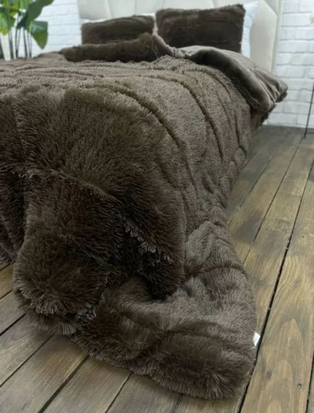 Хутряна ковдра травичка євро розмір 200x230 см шоколадного кольору Cap-Kt-14 фото