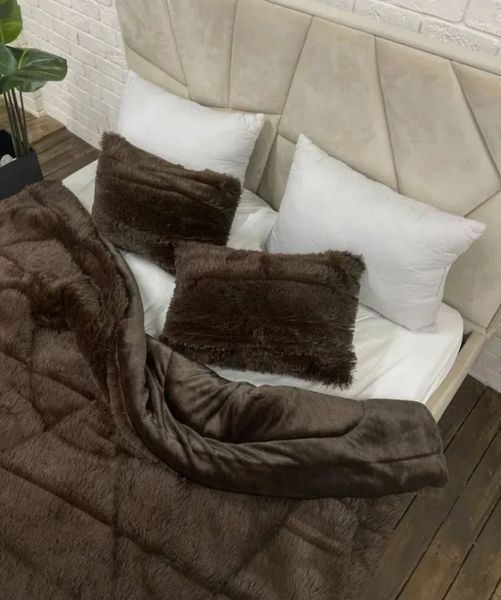 Хутряна ковдра травичка євро розмір 200x230 см шоколадного кольору Cap-Kt-14 фото