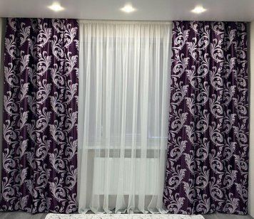 Елегантні штори soft blackout фіолетового кольору з бузковим вензелем 150x270 см (2шт) - для спальні або вітальні 202-19 фото