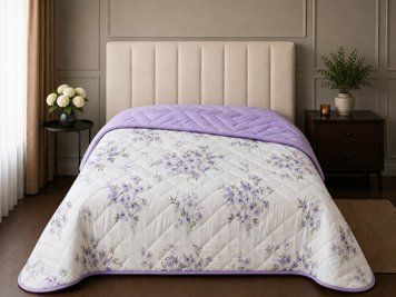 Ковдра літня 150х210 бузкова з квітковим принтом стібана сатин LM-1411-1.5 фото