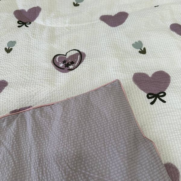Літня ковдра молочного кольору з бузковими сердечками євро розміру Rm-8877-8 фото