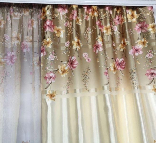 Комплект шторы с тюлем "Лилит" оливковый цвет - шторы 150х270см (2 шт) и тюль батист 400см х 270см Lil - 1 фото