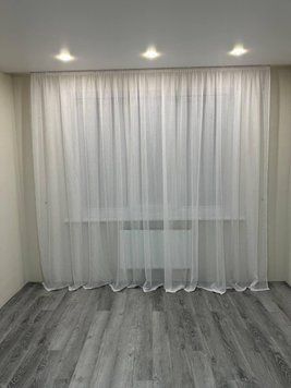 Сучасна лляна тюль на тасьмі 3х2.7м молочна з золотими нитками TLG-3 фото