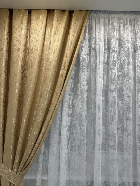 Штори "Мармурова Симфонія" (200х270 см, 2 шт., бежевий колір, на тасьмі) М19-3(2) фото