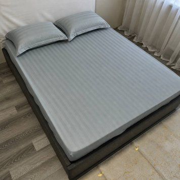 Простирадло на резинці 160х200+25 см + 2 наволочки 50х70 страйп сатин бірюзовий Rm-LG-2 фото