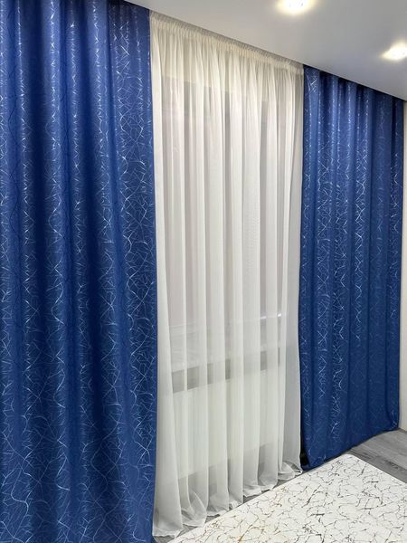 Якісні, елегантні штори синього кольору льон-блекаут рогожка &ndash; розмір 150*270см (2шт) для спальні, вітальні або дитячої М17-16 фото
