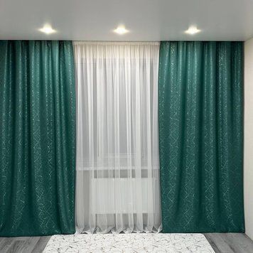 Сонцезахисні бірюзові штори льон-блекаут рогожка 150*270см (2шт) М17-19 фото