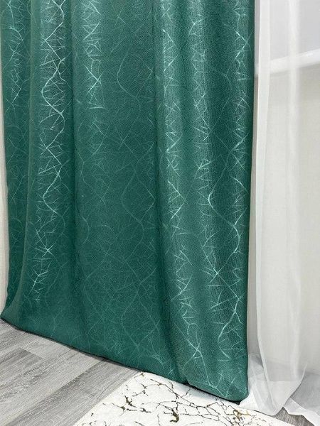 Солнцезащитные бирюзовые шторы лен-блекаут рогожка 150*270см (2шт) М17-19 фото