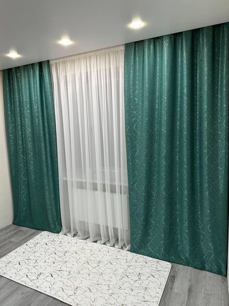 Солнцезащитные бирюзовые шторы лен-блекаут рогожка 150*270см (2шт) М17-19 фото