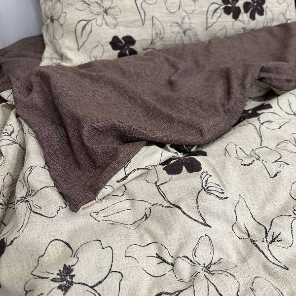 Двуспальное постельное белье Элия с эффектом лен-жатка, молочно-шоколадна Rm-Eliya-14-2.0 фото