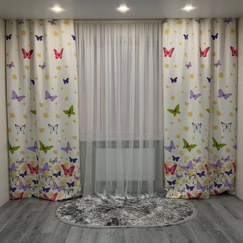Шторы 1.5 x2.7  атласные Бабочки комплект 2 шт МТ-1 фото