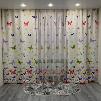 Комплект штор и тюля Бабочки 150x270 шторы 2 шт тюль 4x270 НМТ-2 фото