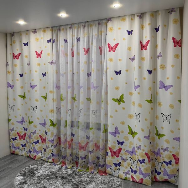 Комплект штор и тюля Бабочки 150x270 шторы 2 шт тюль 4x270 НМТ-2 фото