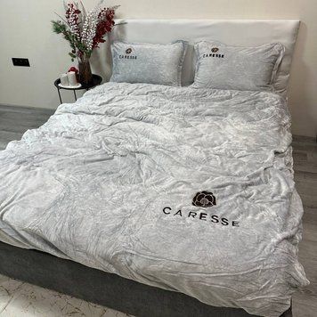 Тепла велюрова Євро постільна білизна Caresse сіра RM-2323-EU фото
