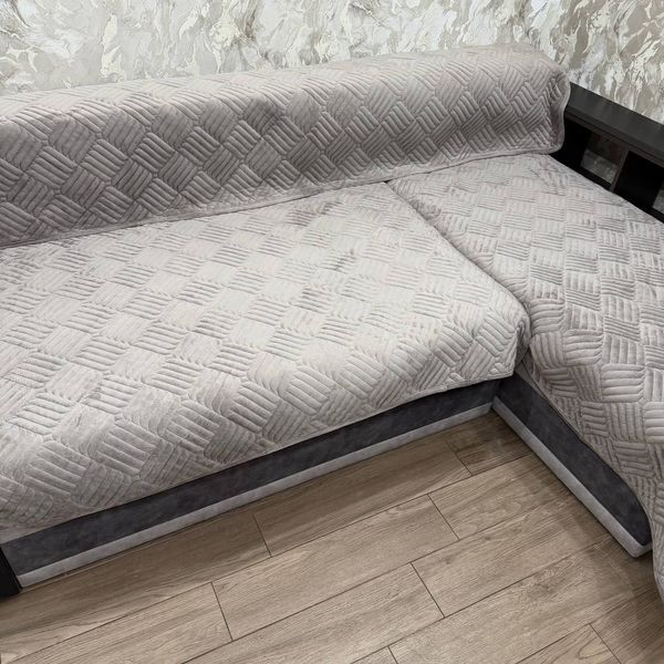 Велюровые накидки на диван 3в1 Геометрия мокко 90х160 2 шт + 90х210 1 шт An-geometry-2 фото