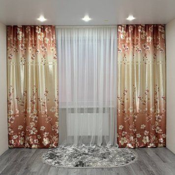 Атласні штори Камала коричневі з квітами 150x270 см 2 шт на тасьмі Kamala-3 фото