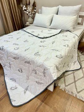 Ковдра літня 200х215 біла стібана сатин еко пух LM-1414-EU фото
