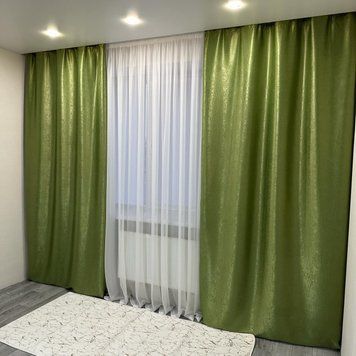Штори з тюллю софт-блекаут (150х270 см, 2 шт. оливковий колір штор і тюль 400х270см білого кольору готові на тасьмі) ART: SHT 250 - 4 фото