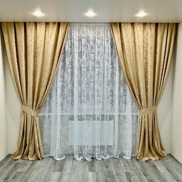 Штори "Мармурова Симфонія" (150х270 см, 2 шт., бежевий колір, на тасьмі) М19-3(1.5) фото