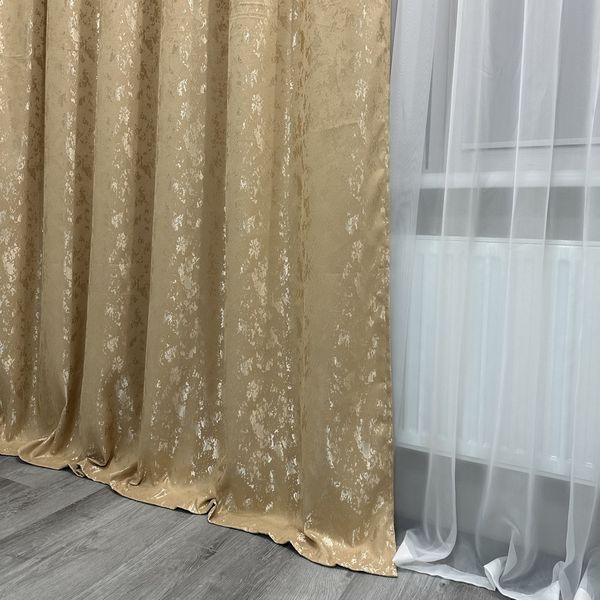 Штори "Мармурова Симфонія" (150х270 см, 2 шт., бежевий колір, на тасьмі) М19-3(1.5) фото