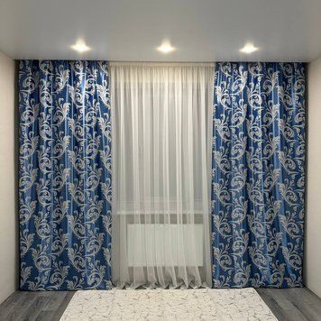Елегантні штори soft blackout блакитного кольору з сірим вензелем 150x270 см (2шт) - для спальні або вітальні 202-16 фото