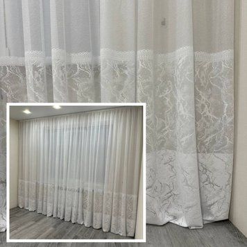 Жакардова тюль з візерунком по низу білого кольору 3х2.7м TJn-3 фото