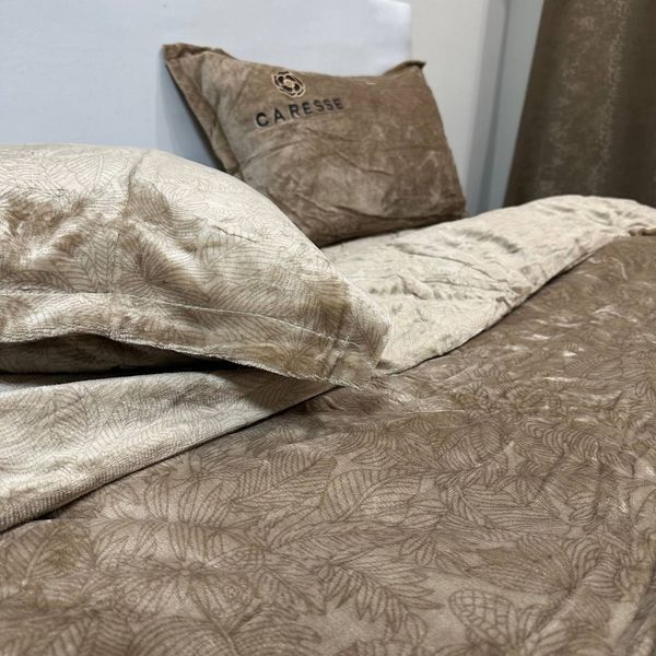 Теплое велюровое евро постельное белье Caresse кофейного цвета RM-2325-EU фото