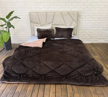 Ковдра 200х230 тепла мікрофібра/овчинка 350 г/м&sup2; (Шоколад) Cap-023-1 фото