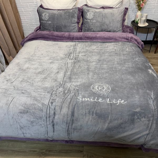 Велюровое постельное белье Smile Life серый с фиолетовым, евро (200&times;230 см) Postilna Smile Life-2 EU фото