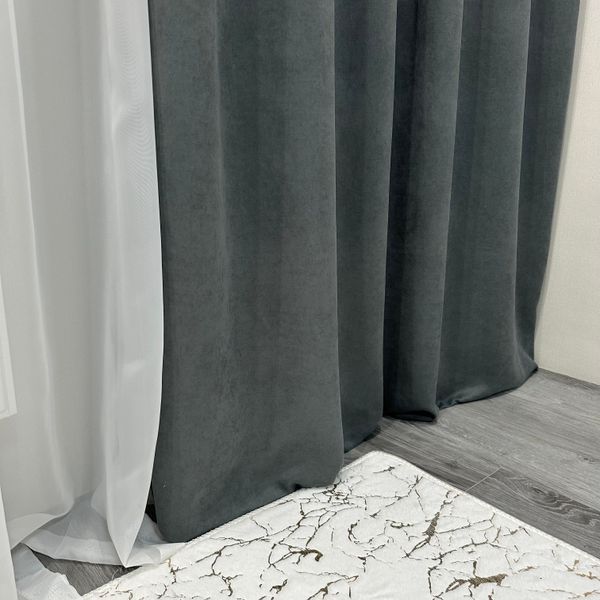 Готовые пошитые шторы из ткани микровелюр Diamond 150*270см - 2 шт графит Petek-342 фото