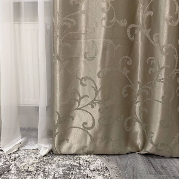 Шторы жаккардовые Версаль мокко вензель 150х270 см 2 шт Versal-3 фото
