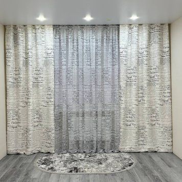 Комплект шторы и тюль Пресса серый 1.5х2.7 м + тюль 4х2.7 м на тесьме Pressa-4 фото