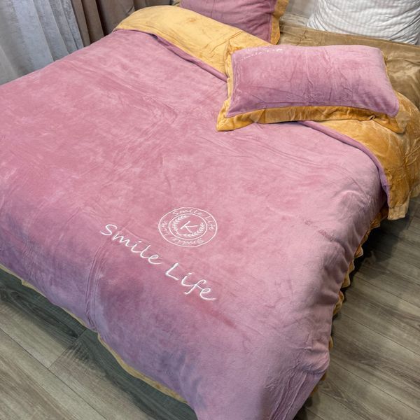 Велюрова постільна білизна Smile Life рожевий з жовтим, євро (200&times;230 см) Postilna Smile Life-4 EU фото