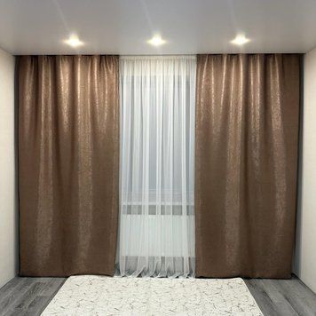 Штори з тюллю софт-блекаут (150х270 см, 2 шт. колір кавовий і тюль 400х270см білого кольору готові на тасьмі) ART: SHT 250 -6 фото