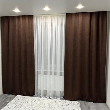 Готовые пошитые шторы из ткани микровелюр Diamond 150*270см - 2 шт шоколадного цвета Petek-217 фото