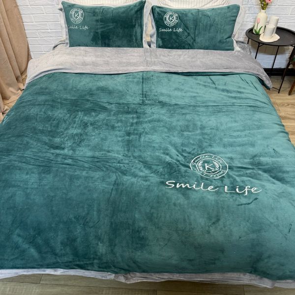 Велюрова постільна білизна Smile Life смарагдовий з сірим, євро (200&times;230 см) Postilna Smile Life-6 EU фото