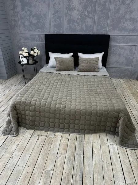 Стьогане велюрове покривало Роуз 220х240 з подушками 60х40 кавове Cap-Rose-1 фото