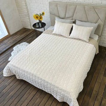 Стьогане велюрове покривало Роуз 220х240 з подушками 60х40 молочне Cap-Rose-2 фото