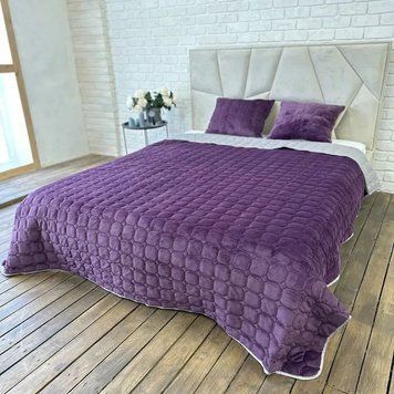 Стьогане велюрове покривало Роуз 220х240 з подушками 60х40 баклажан Cap-Rose-3 фото
