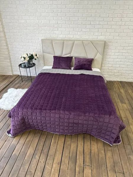Покрывало стеганое велюровое Роуз 220х240 с подушками 60х40 баклажан Cap-Rose-3 фото