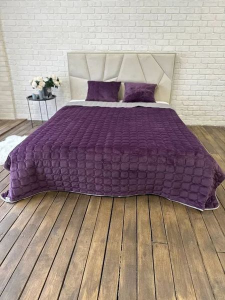 Покрывало стеганое велюровое Роуз 220х240 с подушками 60х40 баклажан Cap-Rose-3 фото